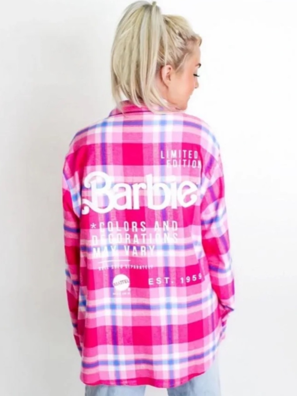 Cakeworthy Mattel Barbie Signature Flannel LE Pink Pink Plaid Button-Up Shirt| S